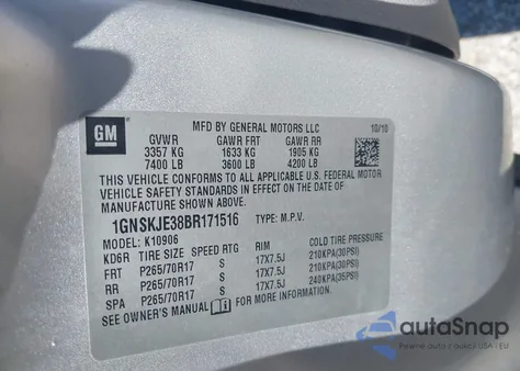 2011 Chevrolet Suburban 1500 Lt1 from USA, damaged, VIN 1GNSKJE38BR171516